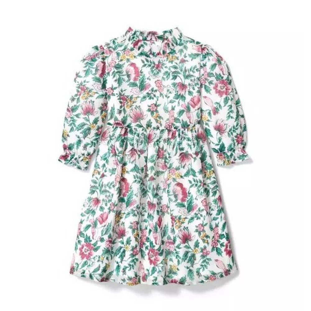 Janie and Jack Girls White Floral Long Sleeve Ruffle Dress Size 10